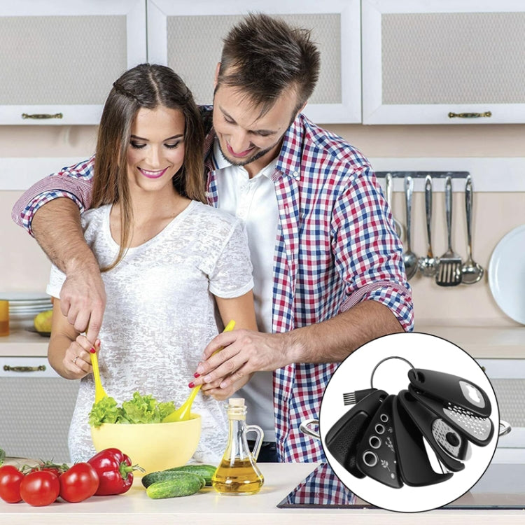 6 In 1 Stackable Kitchen Gadgets Melon Peeler Herb Chopper Garlic Grater Can Opener Pizza Cutter