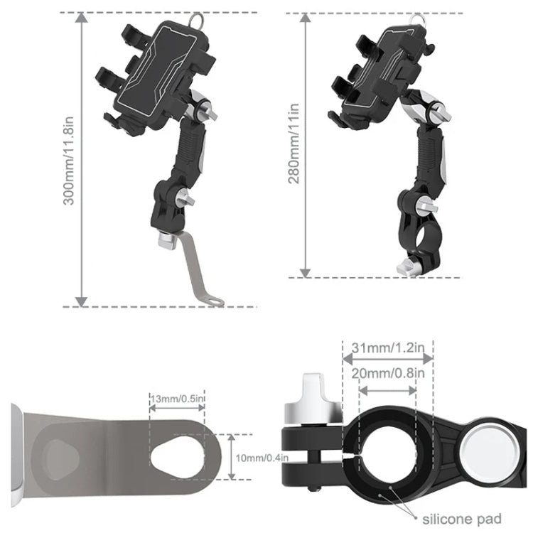 Motorcycle Bicycle Outdoor Cycling Navigation Phone Holder, Rearview Mirror Bracket, Handlebage Bracket