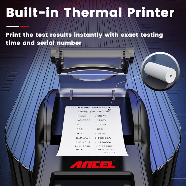 ANCEL 12V/24V Printer-Type Car Battery Tester Battery Power CCA Internal Resistance Life Detector, BST600