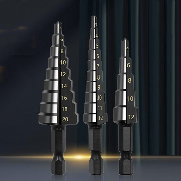 Hexagonal Shank Nitrided Straight Fluted Step Drill HSS Pagoda Drill Hole Opener, 3pcs / Set