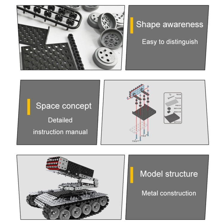 Stereoscopic Metal Assembly Tank Model Ornament Hand- Assembling Building Blocks Toys, 945pcs / Box