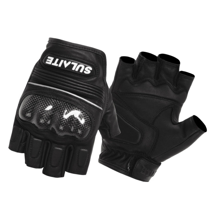 SULAITE Motorcycle Sheepskin Carbon Fiber Breathable Half-finger Riding Gloves, M, L, XL, XXL