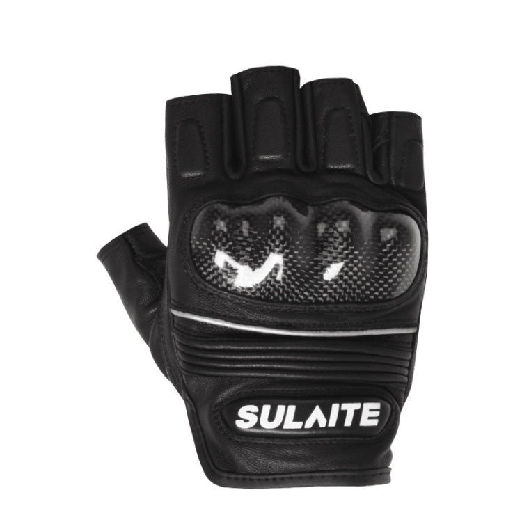 SULAITE Motorcycle Sheepskin Carbon Fiber Breathable Half-finger Riding Gloves, M, L, XL, XXL