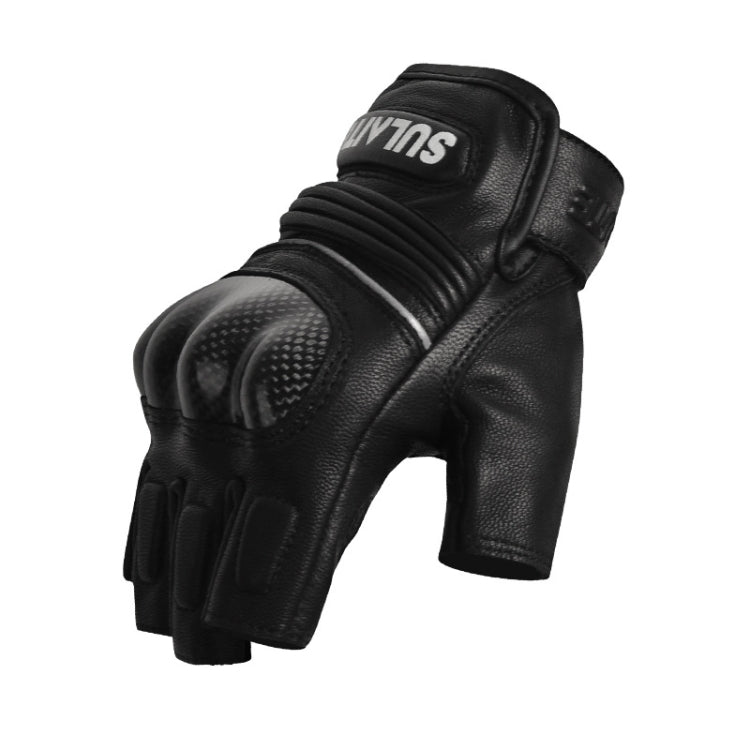 SULAITE Motorcycle Sheepskin Carbon Fiber Breathable Half-finger Riding Gloves, M, L, XL, XXL