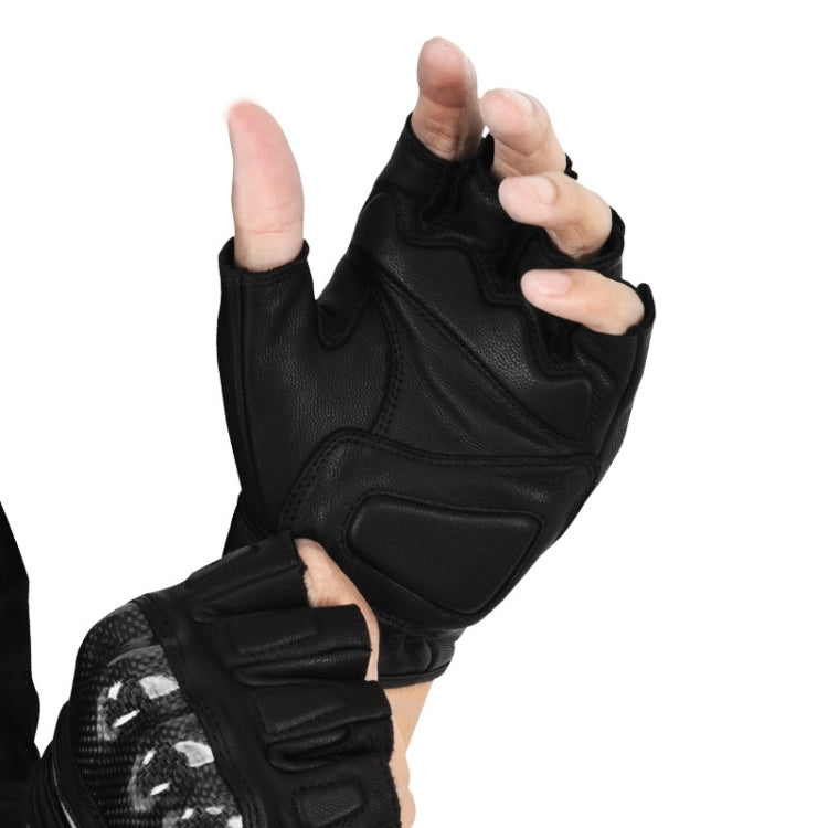 SULAITE Motorcycle Sheepskin Carbon Fiber Breathable Half-finger Riding Gloves, M, L, XL, XXL