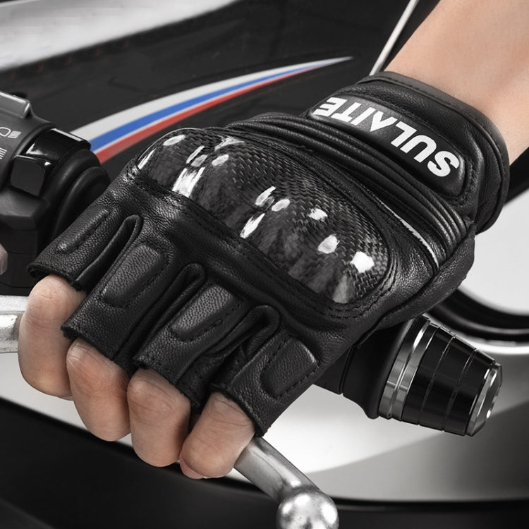 SULAITE Motorcycle Sheepskin Carbon Fiber Breathable Half-finger Riding Gloves, M, L, XL, XXL