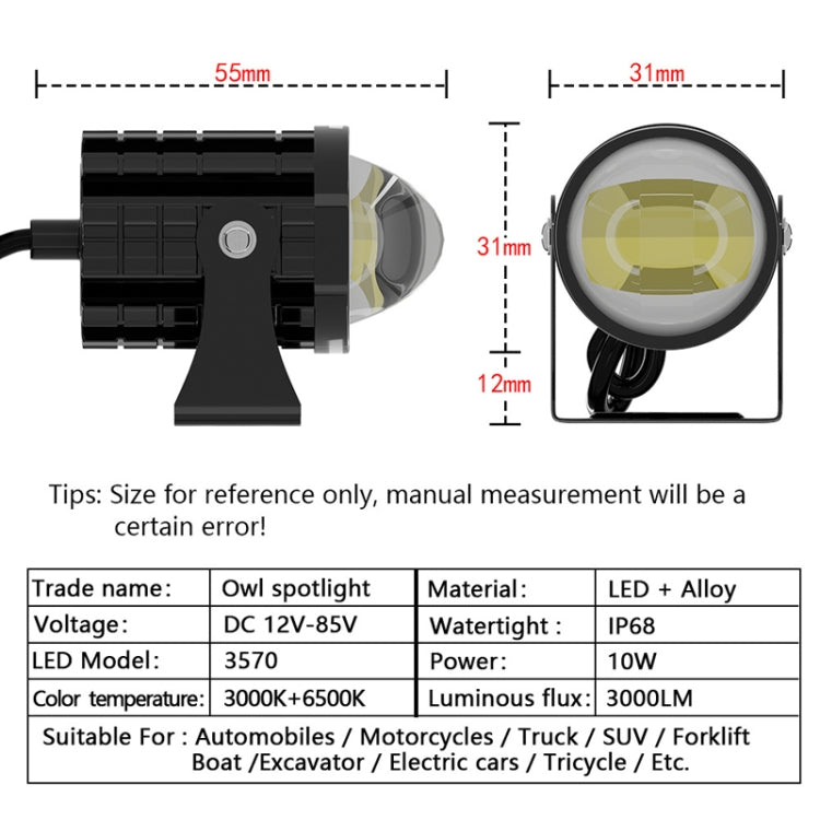 1pair 12V-85V Motorcycle Headlights Dual-color Automotive LED Working Headlights, Yellow + White Light Without Flashing, Yellow + White Light With Flashing
