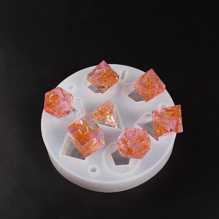 Silicone Dice Resin Molds with 7 Standard Polyhedral Stereoscopic Dice Cavities, Dice