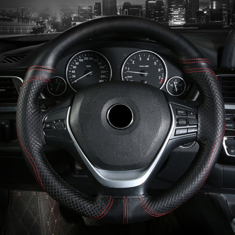 Cowhide Embossed Hand-Stitched Double-Line Steering Wheel Cover, 38cm