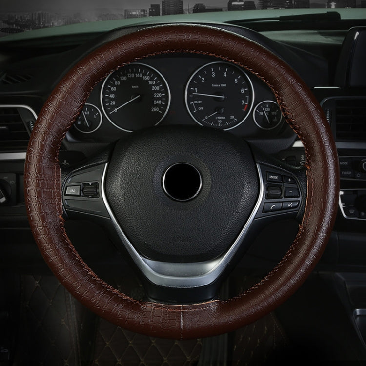 Four-season Embossed Cowhide Hand-sewn Steering Wheel Cover, 38cm