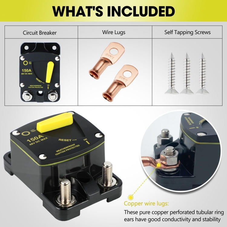 RV Yacht Manual Reset Ignition Protection Fuse Switch With Terminal Accessories, 50A, 100A, 150A, 200A, 250A, 300A