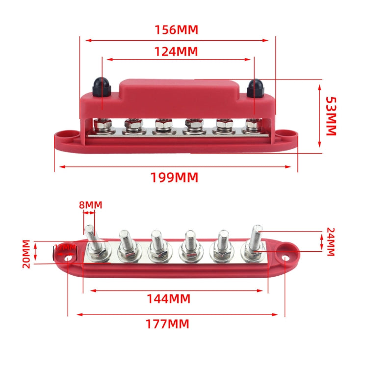 M8 Nylon Base RV Yacht Waterproof Dustproof Cover 6-post Bus Bar, Red, Black, Red+Black 1pair, Red With Terminal Heat Shrink Tube, Black With Terminal Heat Shrink Tube, Red+Black 1pair With Terminal Heat Shrink Tube