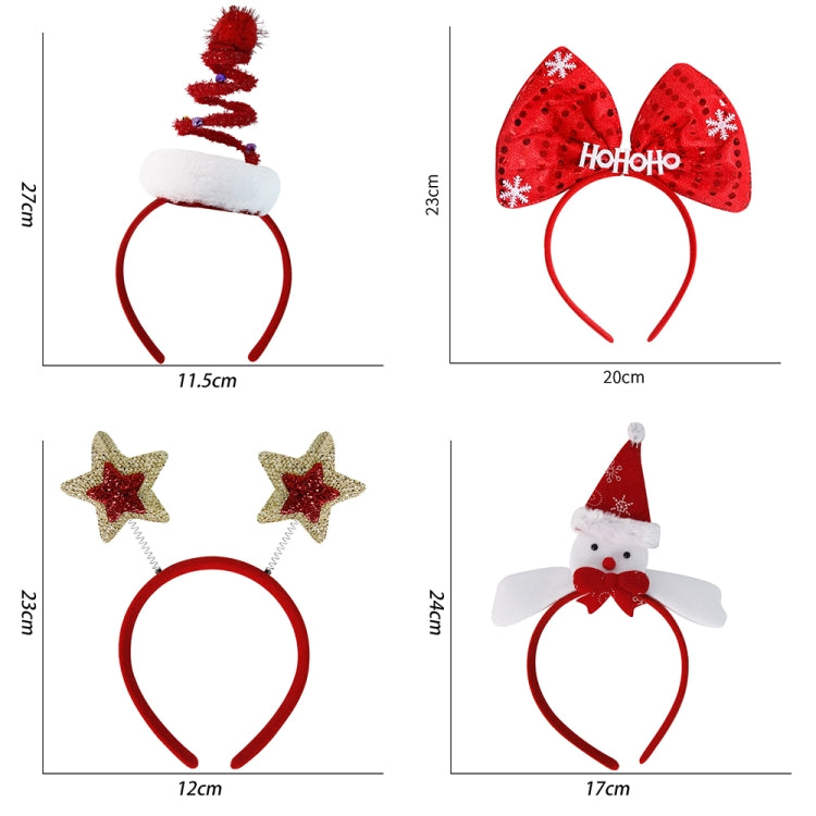 Christmas Party Decoration Headband Children Festival Hair Accessories, Spiral Christmas Tree, HOHOHO Bow, Red Gold Star, Red Hat Snowman