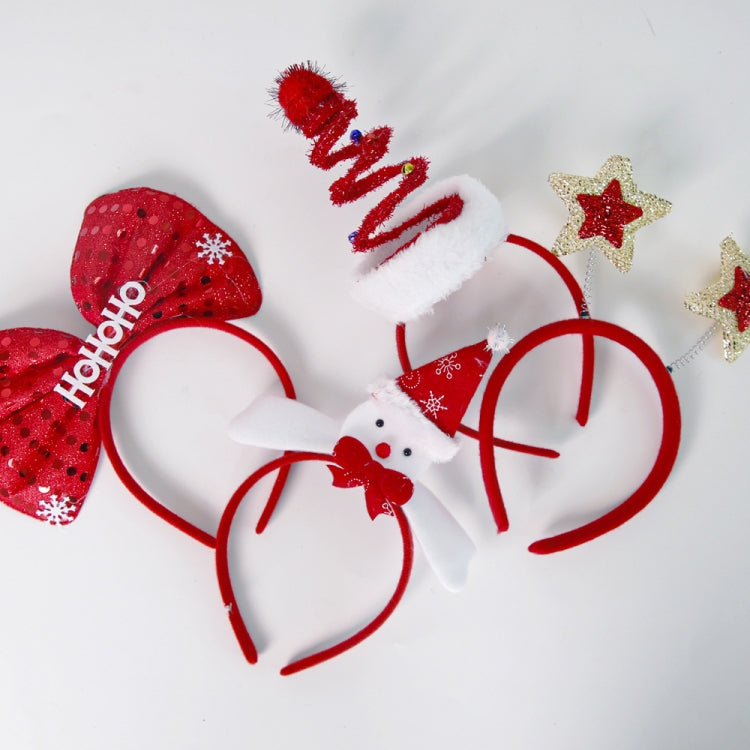 Christmas Party Decoration Headband Children Festival Hair Accessories, Spiral Christmas Tree, HOHOHO Bow, Red Gold Star, Red Hat Snowman