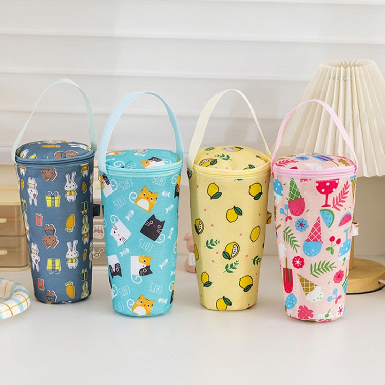 Portable Milk Tea Tote Bag Heat Preservation Eco-friendly Handbag Carrying Insulated Cup Cover, Lemon, Ice Cream