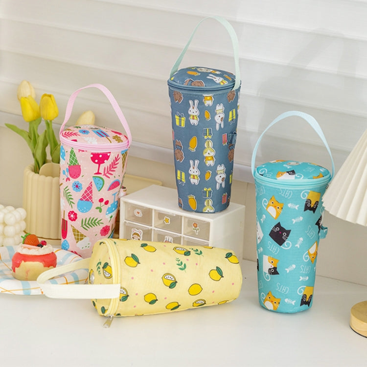 Portable Milk Tea Tote Bag Heat Preservation Eco-friendly Handbag Carrying Insulated Cup Cover, Lemon, Ice Cream