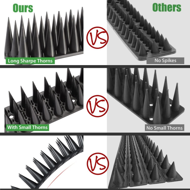 20pcs /Box 30cm 3 Rows Spikes Plastic Bird Repellent Spikes Anti-theft Bird Chase Cat Spikes, Black, Brown, Gray