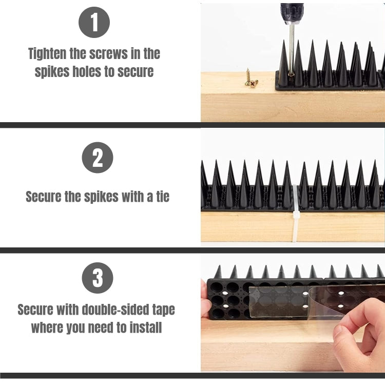 20pcs /Box 30cm 3 Rows Spikes Plastic Bird Repellent Spikes Anti-theft Bird Chase Cat Spikes, Black, Brown, Gray