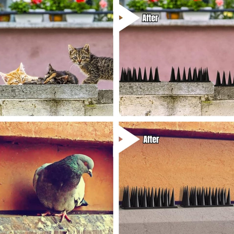 20pcs /Box 30cm 3 Rows Spikes Plastic Bird Repellent Spikes Anti-theft Bird Chase Cat Spikes, Black, Brown, Gray