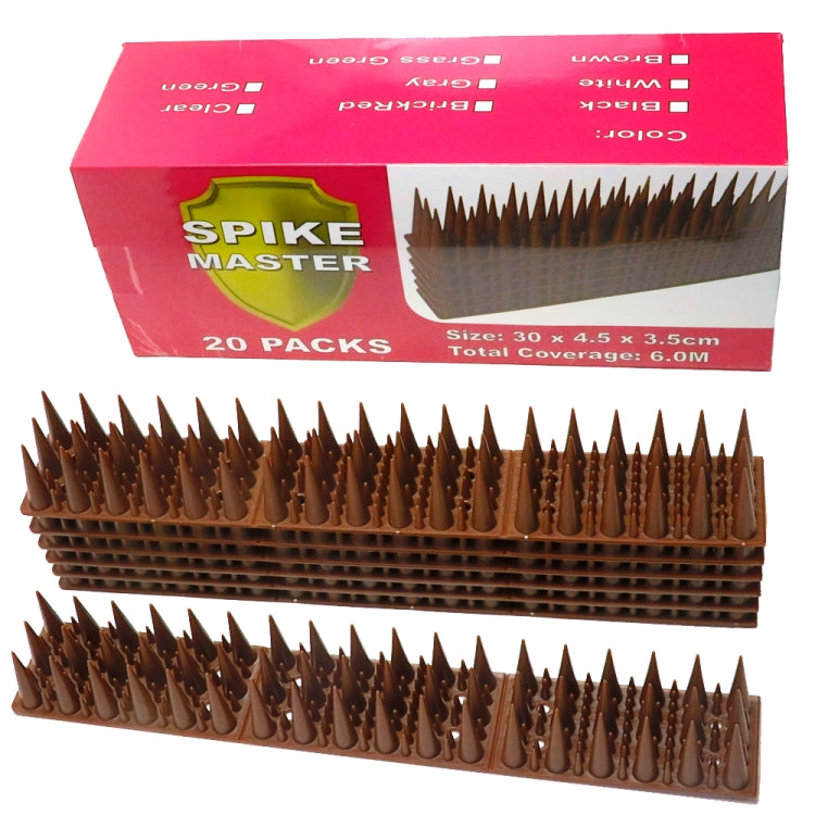 20pcs /Box 30cm 3 Rows Spikes Plastic Bird Repellent Spikes Anti-theft Bird Chase Cat Spikes, Black, Brown, Gray