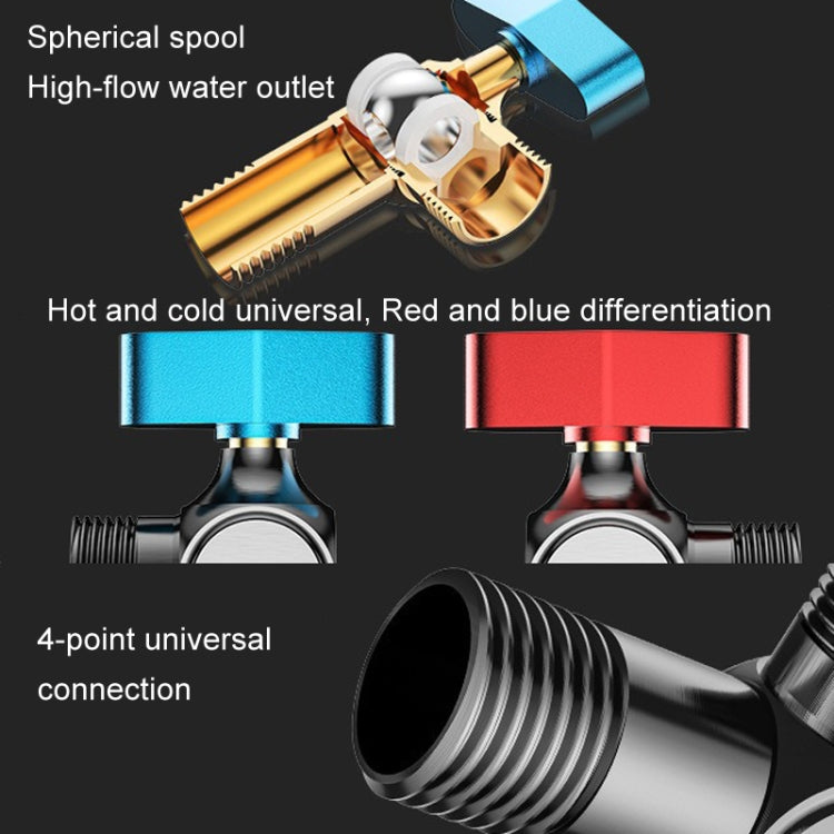 Copper High Flow 4-point Ball Valve Hot Cold Water Gas Water Heater Full Open Triangle Valve, Gray Blue Label Cold Water, Gray Red Label Hot Water, Electroplated Blue Label Cold Water, Electroplated Red Label Hot Water