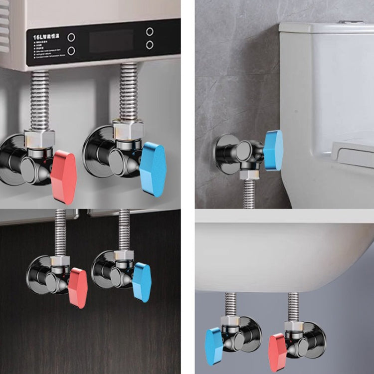 Copper High Flow 4-point Ball Valve Hot Cold Water Gas Water Heater Full Open Triangle Valve, Gray Blue Label Cold Water, Gray Red Label Hot Water, Electroplated Blue Label Cold Water, Electroplated Red Label Hot Water