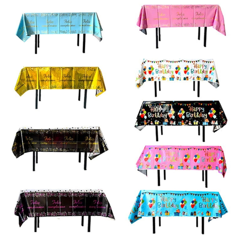 137x183cm Happy Birthday PET Aluminum Film Tablecloths Disposable Waterproof Party Decorative Table Cloth, English White Balloon, English Black Balloon, English Pink Balloon, Spanish Pink Star, Spanish Gold Star, Spanish Rose Star