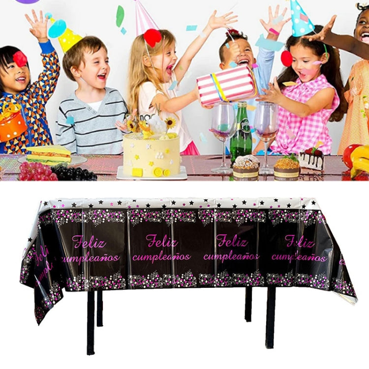 137x183cm Happy Birthday PET Aluminum Film Tablecloths Disposable Waterproof Party Decorative Table Cloth, English White Balloon, English Black Balloon, English Pink Balloon, Spanish Pink Star, Spanish Gold Star, Spanish Rose Star