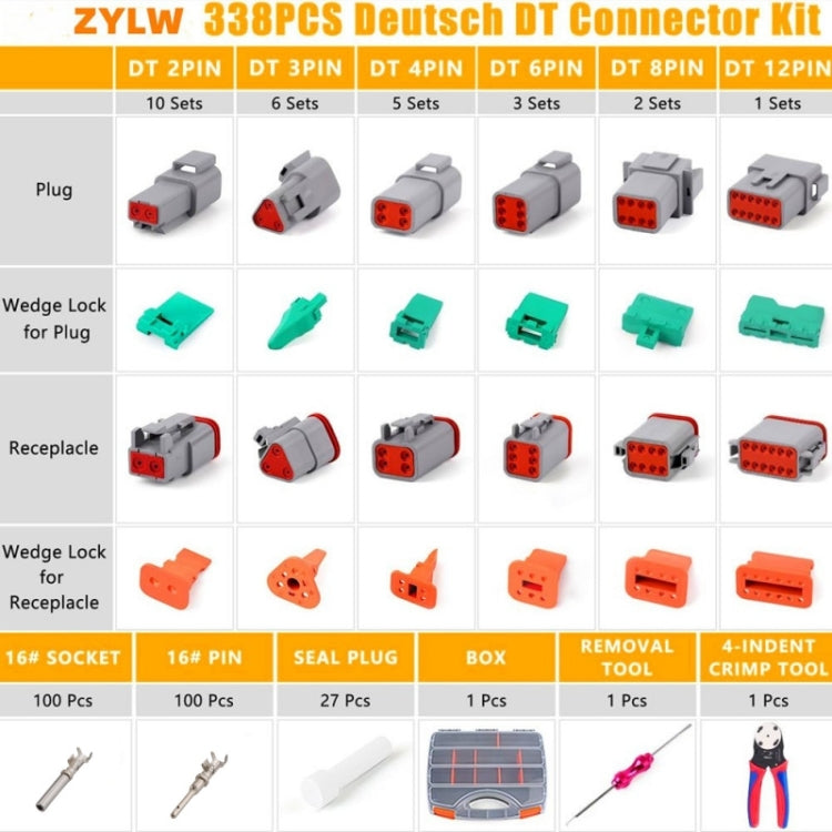 338pcs/Set DT Connector Kit Crimping Tool Set, 338pcs/Set