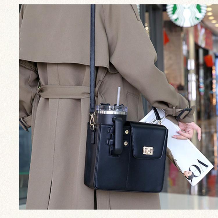 Women PU Leather Shoulder Bag Beverage Bottle Water Cup Bag For Stanley / Owala / Gatorade / Hydro Flask and Most Other Bottles