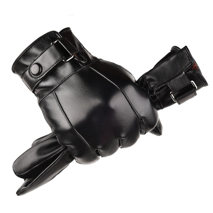 Fall Winter Men Leather Gloves PU Velvet Warm Riding Driving Touchscreen Gloves, Average