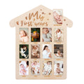 Wooden Newborn Baby Milestone Memorial Photo Frame Baby Stand Monthly Plaque Craft Ornament, 35 x 42cm