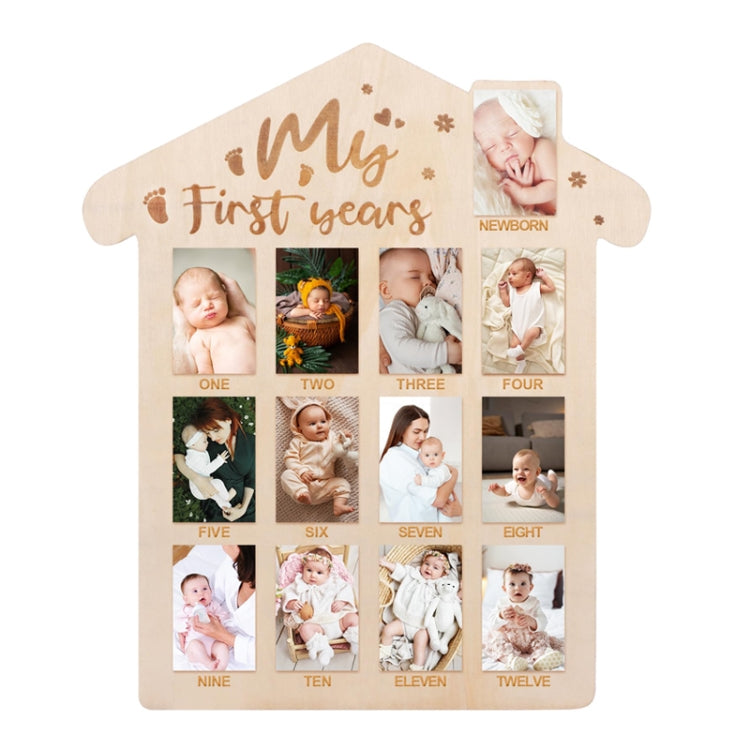 Wooden Newborn Baby Milestone Memorial Photo Frame Baby Stand Monthly Plaque Craft Ornament, 35 x 42cm