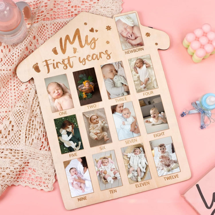 Wooden Newborn Baby Milestone Memorial Photo Frame Baby Stand Monthly Plaque Craft Ornament, 35 x 42cm