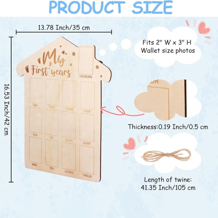 Wooden Newborn Baby Milestone Memorial Photo Frame Baby Stand Monthly Plaque Craft Ornament, 35 x 42cm