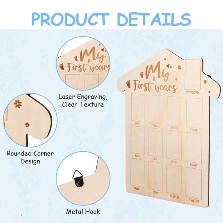 Wooden Newborn Baby Milestone Memorial Photo Frame Baby Stand Monthly Plaque Craft Ornament, 35 x 42cm