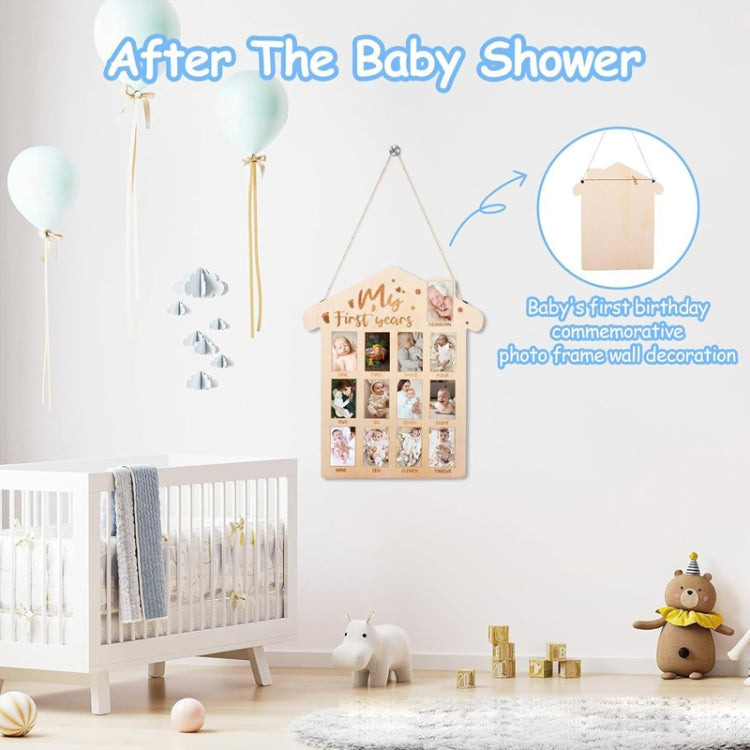 Wooden Newborn Baby Milestone Memorial Photo Frame Baby Stand Monthly Plaque Craft Ornament, 35 x 42cm