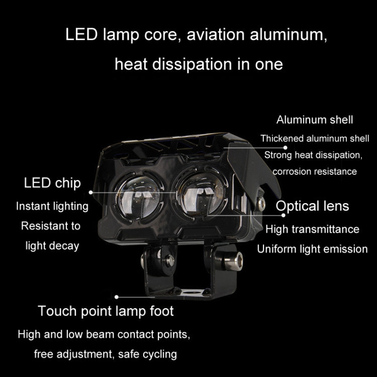 Motorcycle Spotlight High Bright Two Color Modified External Waterproof LED Lens Headlight, 20W, 12W