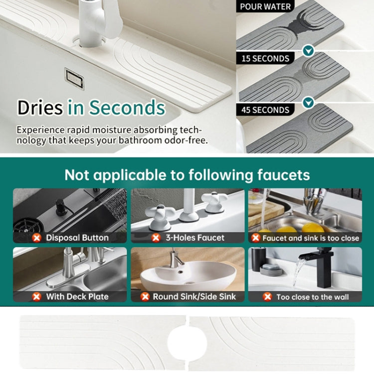 Faucet Sink Drying Mat Diatomaceous Earth Stone Splashproof Absorbent Sink Drainage Mat, K01 Dark Gray, K01 White, K02 Dark Gray, K02 White, K03 Dark Gray, K03 White, K04 Dark Gray, K04 White, K05 Dark Gray, K05 White