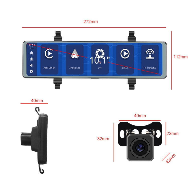 11.26 Inch 2-Split Streaming Media Rearview Mirror Front And Rear Dual Camera Recorder
