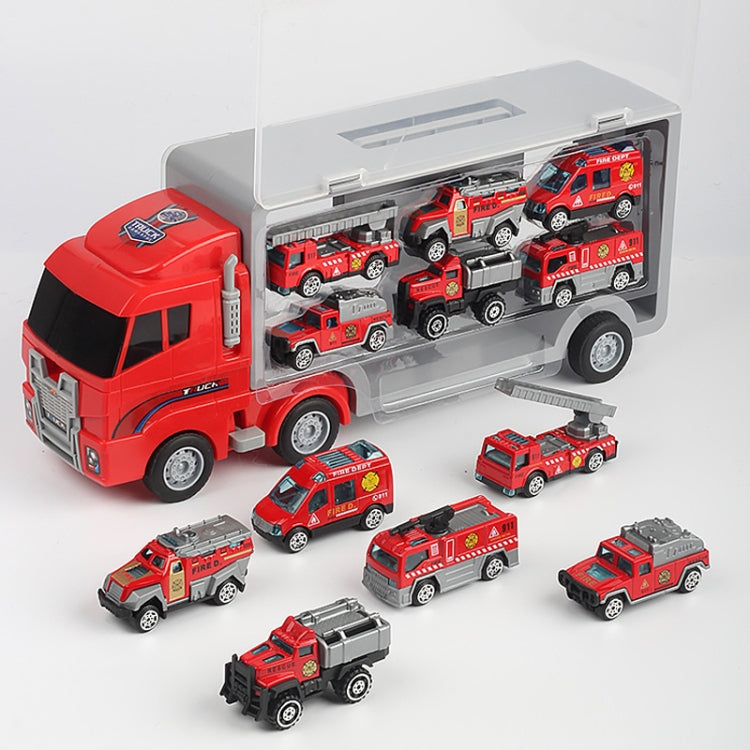 Children Storage Container Truck Model With Six Alloy Cars Simulation Engineering Fire Fleet Toy Gift, Fire Convoy, Engineering Convoy, Police Convoy, Farm Convoy, Construction Convoy