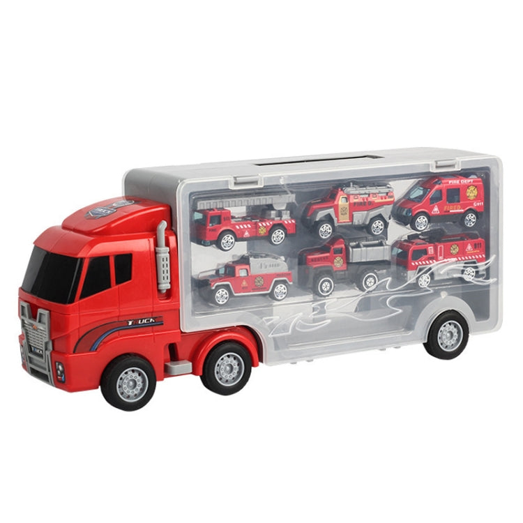 Children Storage Container Truck Model With Six Alloy Cars Simulation Engineering Fire Fleet Toy Gift, Fire Convoy, Engineering Convoy, Police Convoy, Farm Convoy, Construction Convoy