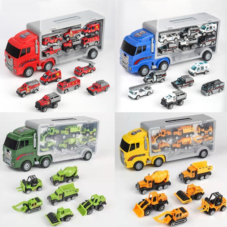 Children Storage Container Truck Model With Six Alloy Cars Simulation Engineering Fire Fleet Toy Gift, Fire Convoy, Engineering Convoy, Police Convoy, Farm Convoy, Construction Convoy