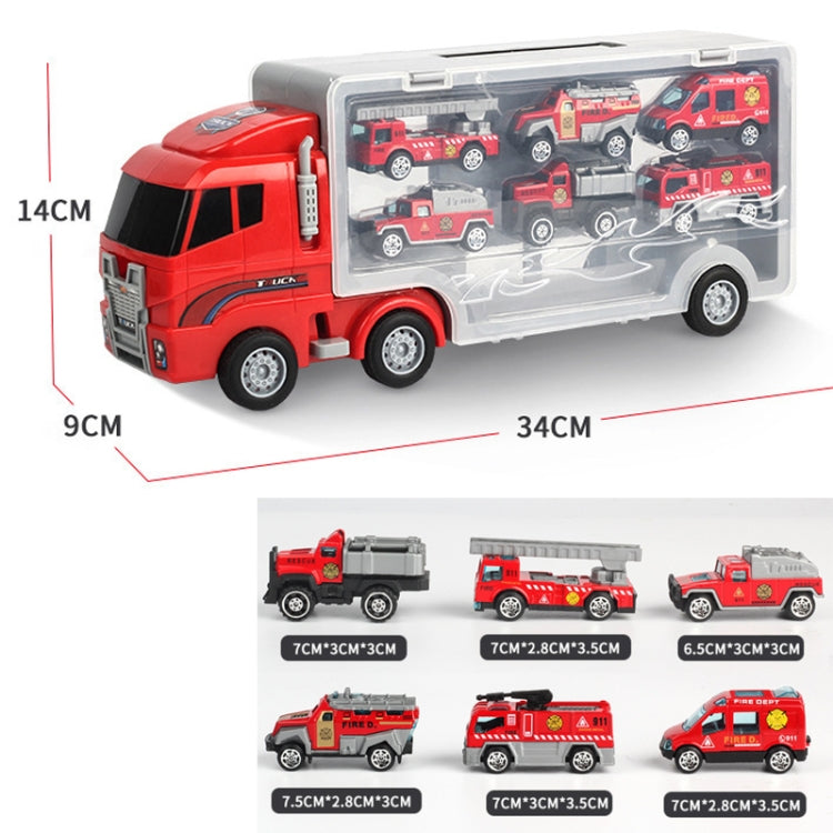 Children Storage Container Truck Model With Six Alloy Cars Simulation Engineering Fire Fleet Toy Gift, Fire Convoy, Engineering Convoy, Police Convoy, Farm Convoy, Construction Convoy