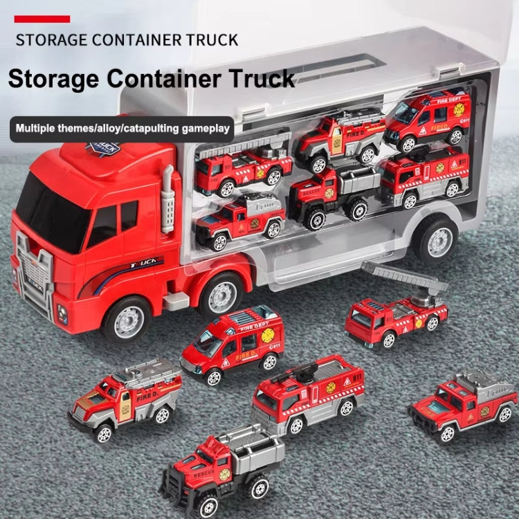 Children Storage Container Truck Model With Six Alloy Cars Simulation Engineering Fire Fleet Toy Gift, Fire Convoy, Engineering Convoy, Police Convoy, Farm Convoy, Construction Convoy