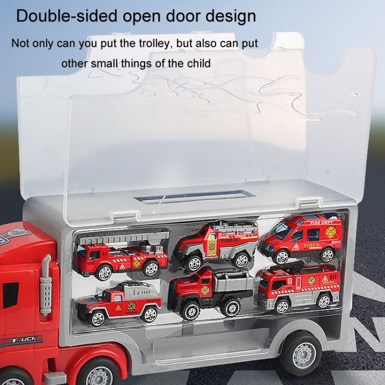 Children Storage Container Truck Model With Six Alloy Cars Simulation Engineering Fire Fleet Toy Gift, Fire Convoy, Engineering Convoy, Police Convoy, Farm Convoy, Construction Convoy