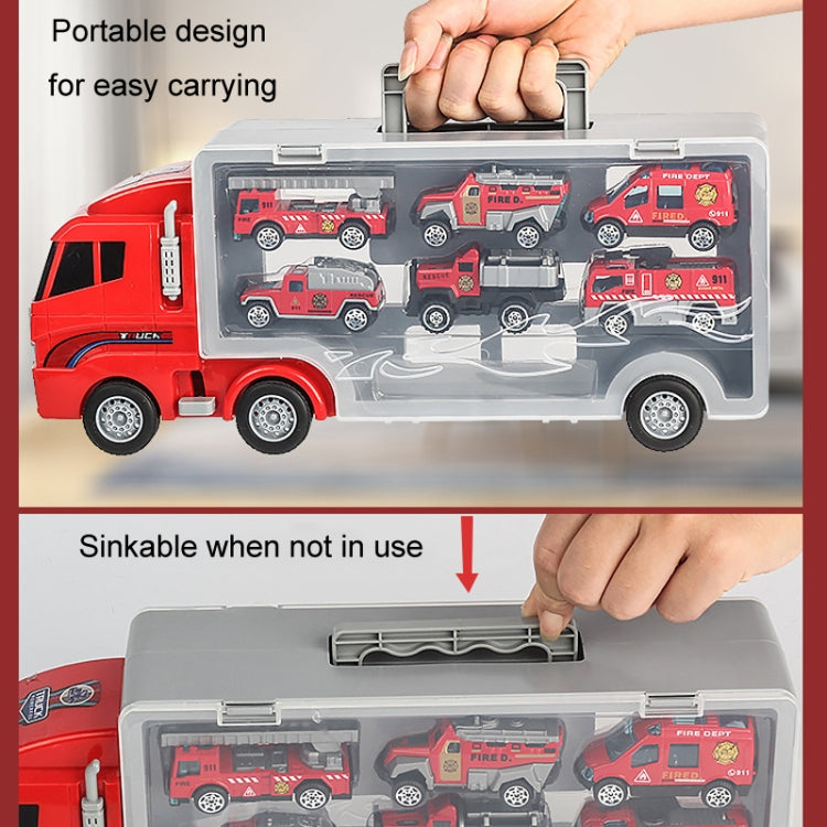 Children Storage Container Truck Model With Six Alloy Cars Simulation Engineering Fire Fleet Toy Gift, Fire Convoy, Engineering Convoy, Police Convoy, Farm Convoy, Construction Convoy