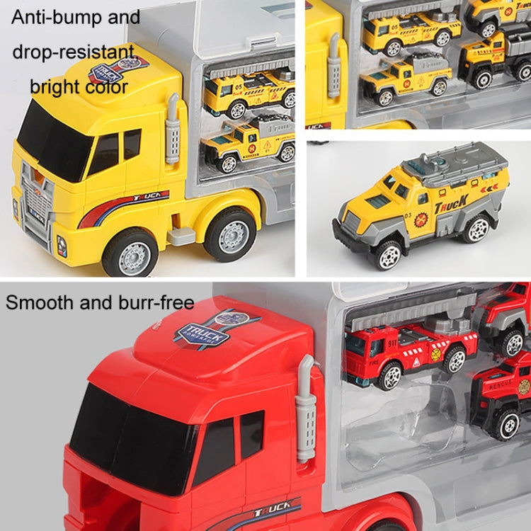 Children Storage Container Truck Model With Six Alloy Cars Simulation Engineering Fire Fleet Toy Gift, Fire Convoy, Engineering Convoy, Police Convoy, Farm Convoy, Construction Convoy