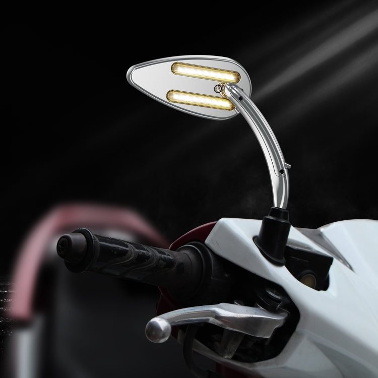 FLYQUICK Motorcycle LED Rearview Mirror With Light, Black, Electroplating
