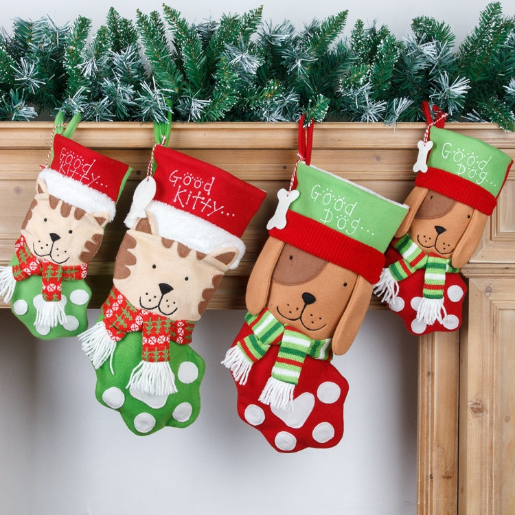 Christmas Decoration Hanging Gift Bag Pet Candy Bag, Model A Small Dog Sock, Model B Small Cat Sock, Model C Large Dog Socks, Model D Large Cat Sock